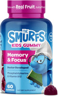The Smurfs Nootropic Gummies for Kids with Vitamin B12 & L-Theanine | Laser Focus Gummy for Focus and Memory Supplements | Made with Real Fruit in a Smurf Berry | Doctor Developed | 60 Vegan Gummies