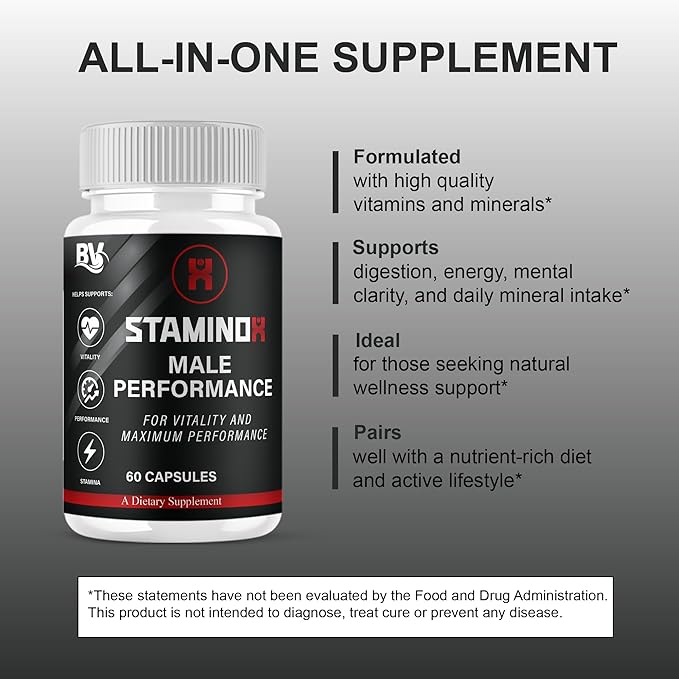 BLUE VIBE Staminox Premium Wellness and Advanced Health Management Supplement Pills, Staminox Maximum Strength Advanced Daily Health Support and Overall Wellness Supplement (3 Pack- 180 Capsules)