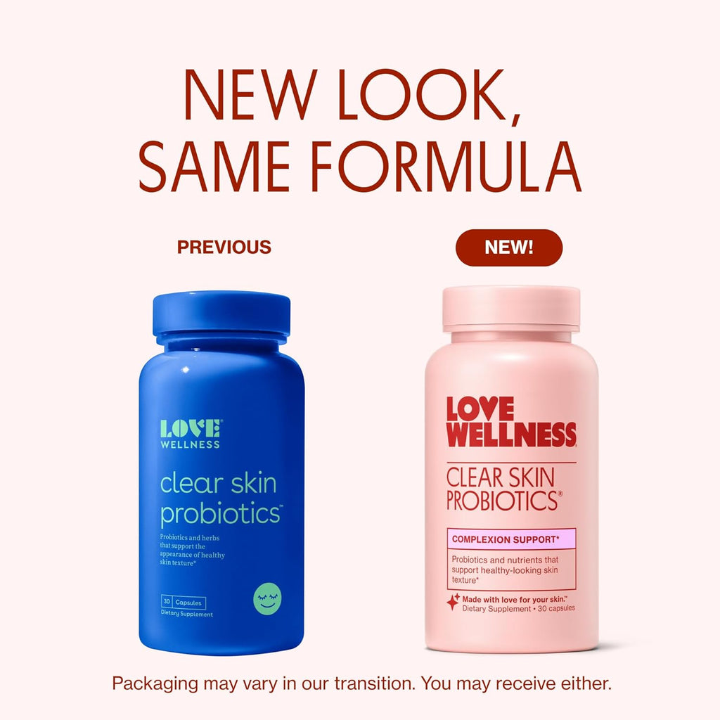 Love Wellness Clear Skin Probiotic | Clear Up Hormonal Acne Pimples, Redness & Pore Minimizer | Skin Care with Zinc, Bifidobacterium Longum & Chaste Tree Fruit Extract | Acne Treatment | 30 Count