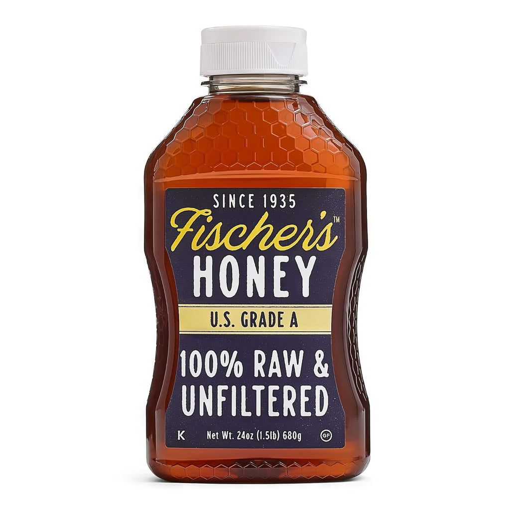 Fischer's 100% Pure, Raw & Unfiltered Honey – USA Made Honey, 24 oz – All-Natural Sweetener – Rich Flavor Profile, Packed with Nutrients