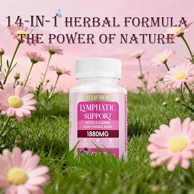 Lymphatic Drainage Supplement 1880 mg, Lymphatic System Support Supplement with Echinacea, Dandelion, Turmeric, Burdock, Elderberry, and Calendula, Lymph Detox Cleanse & Immune Support, 60 Capsules