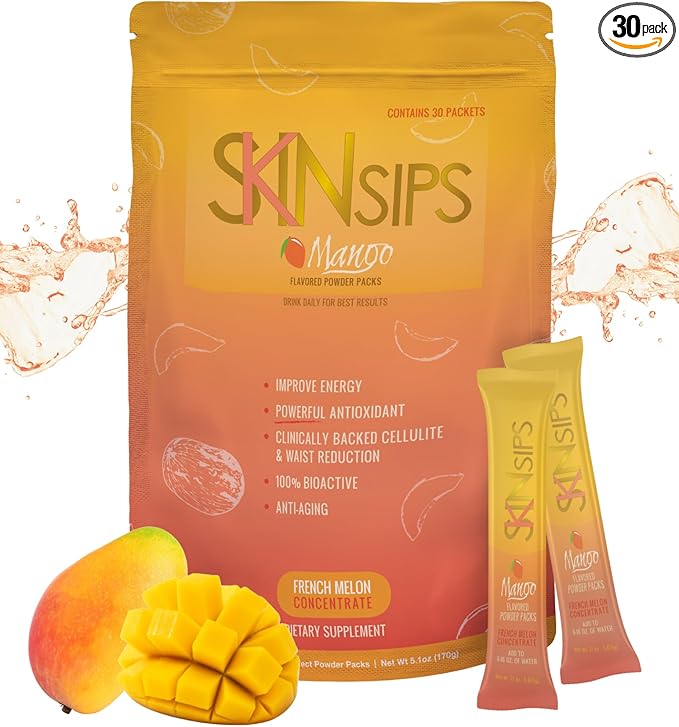 Skin Health & Energy Boost Drink Mix- Sugar Free, SOD B (TM), Antioxidants from French Melon Concentrate, On The Go Stick Packs, Mango, 30 Pack