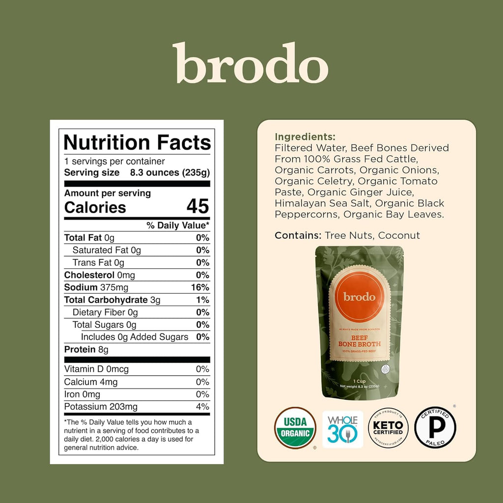 Brodo Classic Variety Pack with Collagen & Protein, Includes Organic Chicken, 100% Grass-Fed Beef, & Hearth Bone Broths for Sipping & Cooking, Nutrient-Dense & Slow-Simmered for Deep Flavor (4 x 25oz)