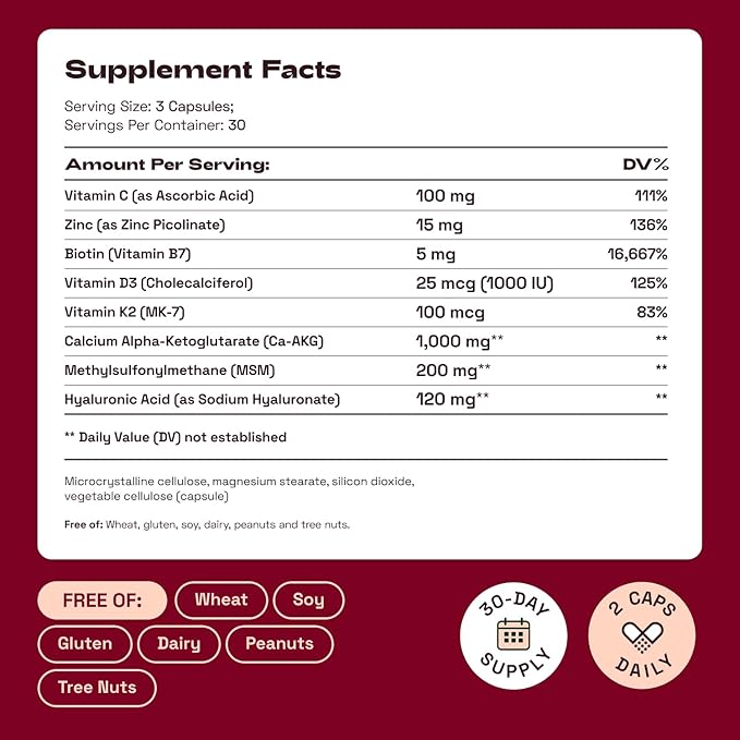 Hair Skin and Nails Vitamins – Biotin | Hyaluronic Acid | Calcium AKG | MSM | Vitamin C & Vitamin D3 K2 – Hair Vitamins for Women – Promotes Shiny Hair & Radiant Skin –270 Capsules (3 Pack)
