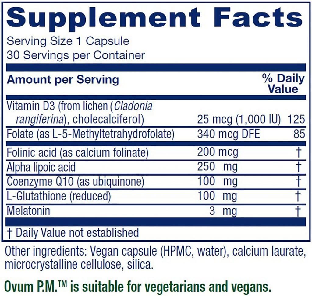 Vitanica Ovum P.M. - Egg Quality Support with Vitamin D3, Alpha Lipoic Acid & Melatonin - Works Best with Ovum A.M. - Herbal Dietary Supplement for Women's Health - Pro Logo - 30 Vegan Caps