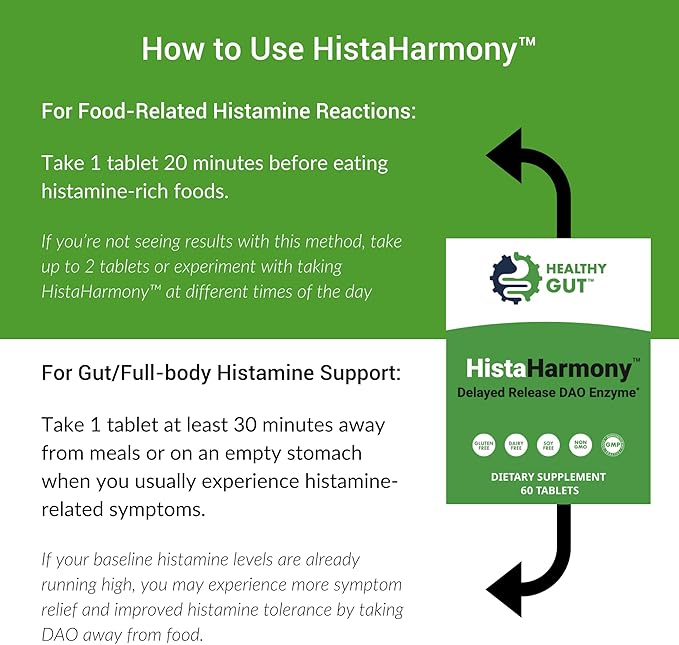 Healthy Gut HistaHarmony | Delayed Release DAO Enzyme Supplement | 30,000 HDU Diamine Oxidase Histamine Blocker | 60 Servings