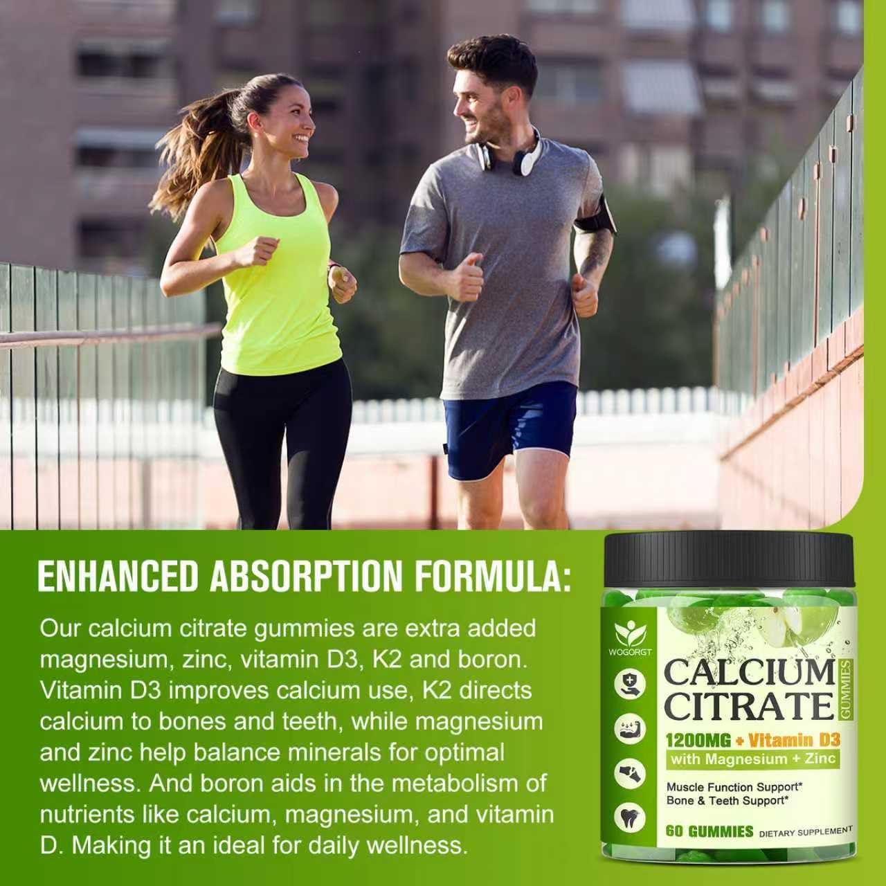 Calcium Citrate 1200mg Supplement with Vitamin D3 Gummies for Women & Men - Chewable Calcium Magnesium Zinc D3 K2 Supplement for Bone & Teeth Support, Vegan, Apple Flavor - 60 Gummies (2Pack)