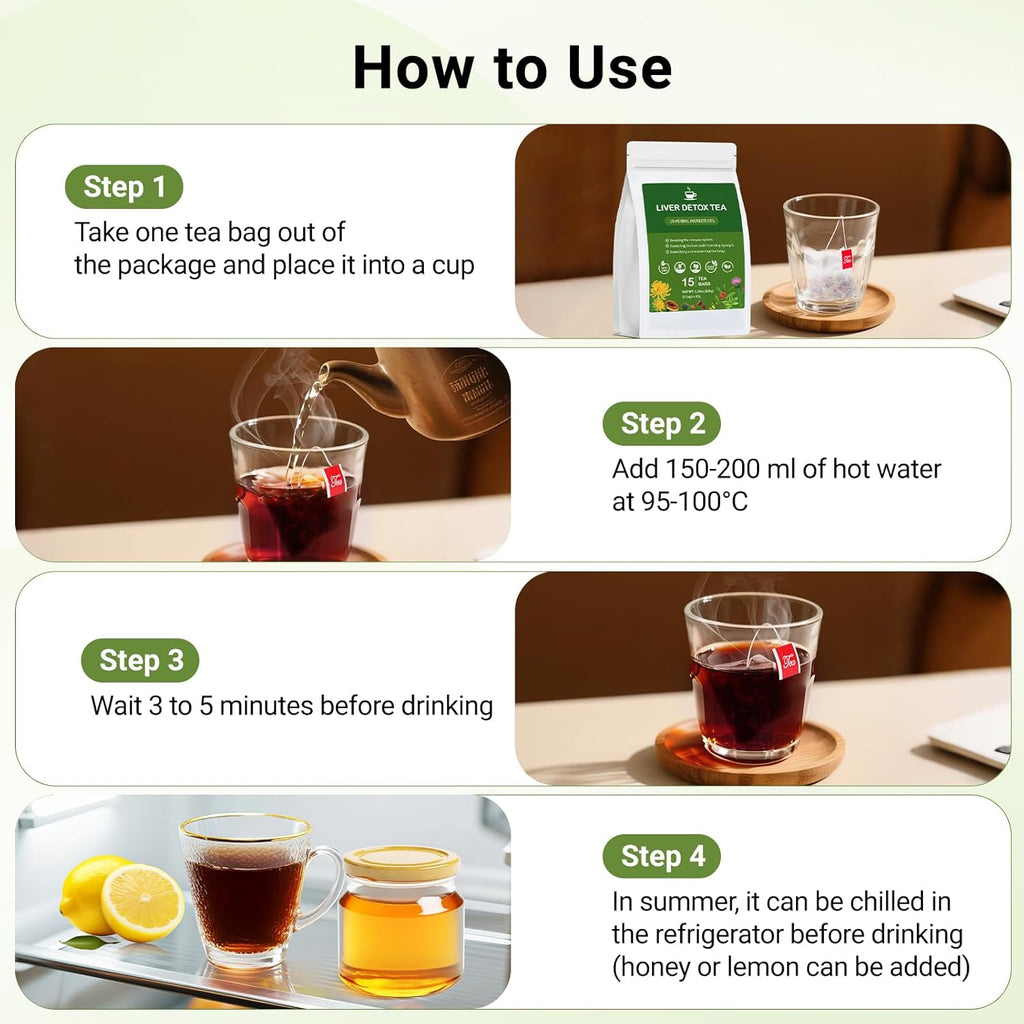 Liver Detox Tea, Chinese Kidney and Liver Cleanse Detox Herbal Tea Support Kidney Healthy Function with 11 Precious Ingredients Formula (30 Bags/2 Pack)