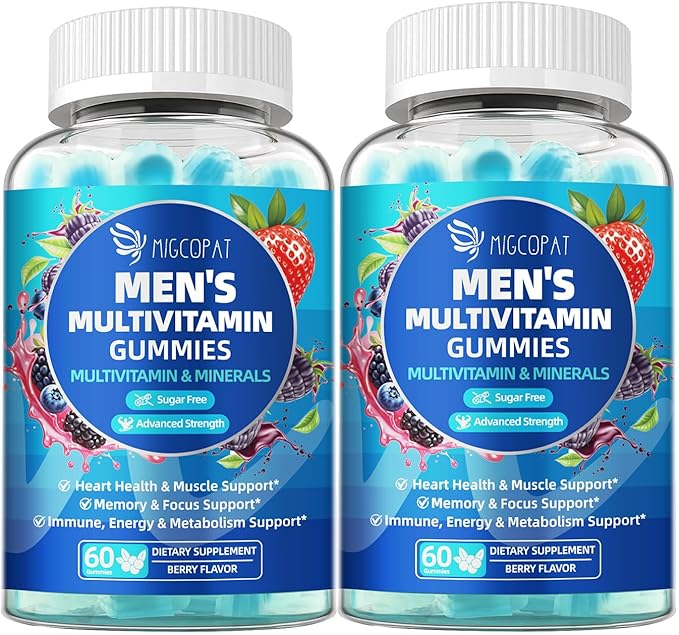 2-Pack Multivitamin for Men, Mens Multivitamins Gummies w/Omega-3, Probiotics, Inositol, Folate, Male Support Blend, Vitamins A, C, D, E, B - Support Heart, Brain, Muscle, Energy, Sugar-Free