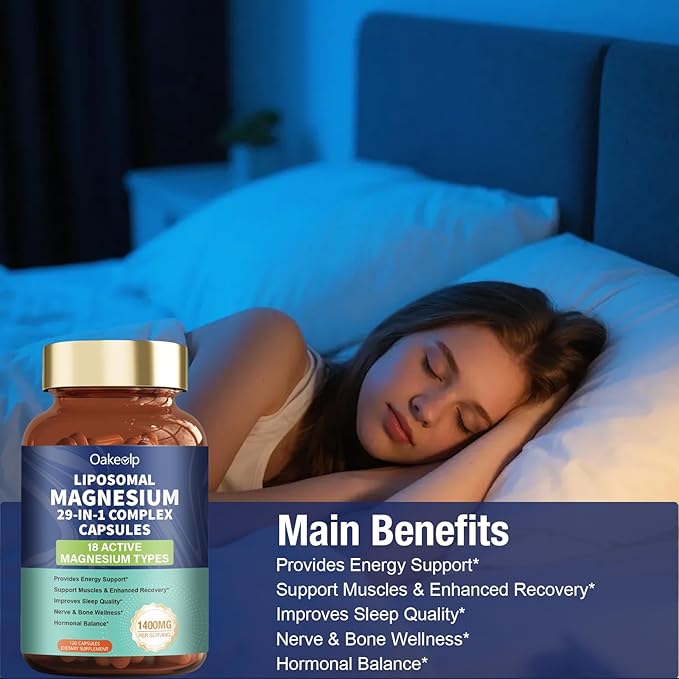 2 Pack 29-in-1 Liposomal 18 Active Types Magnesium Complex 1400MG Capsule,Mild & Efficient, L-Threonate Glycinate Malate etc, Extra Vitamin B6 B12 D3K2 & CoQ10, Relaxation Nerve & Heart