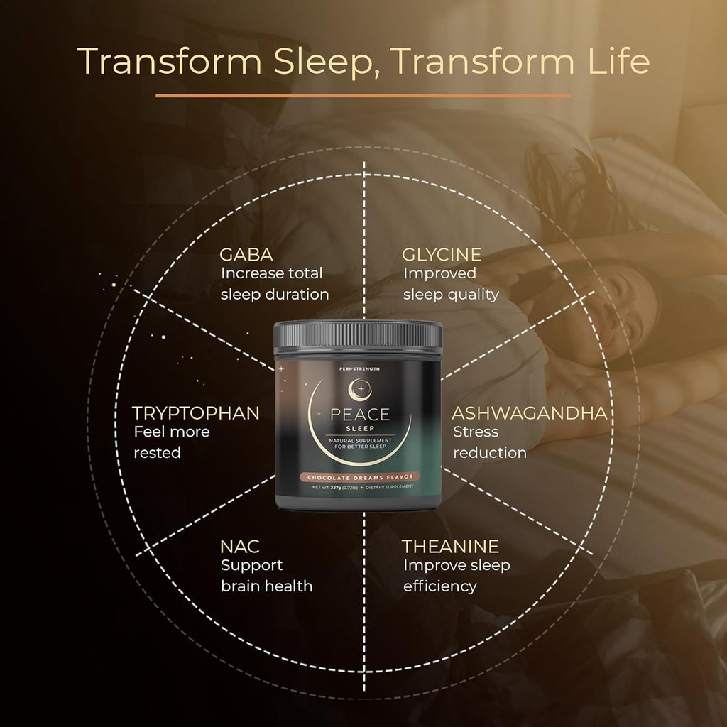 Peace Sleep - Sleep and Recovery Chocolate Powder Drink Mix - Sleep Aid Supplement with GABA, L-Tryptophan, L-Theanine, Glycine - for Tranquil Sleep, Restful Nights, Productive Days - Gluten Free