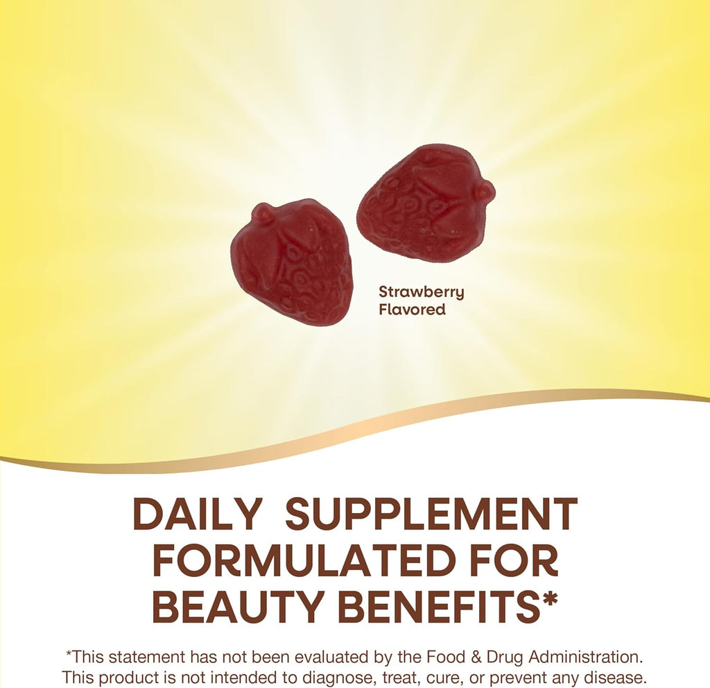 Nature's Way Alive! Hair, Skin & Nails Gummies, Advanced Beauty Formula*, with Biotin and Collagen, Strawberry Flavored, 60 Gummies (Packaging May Vary)