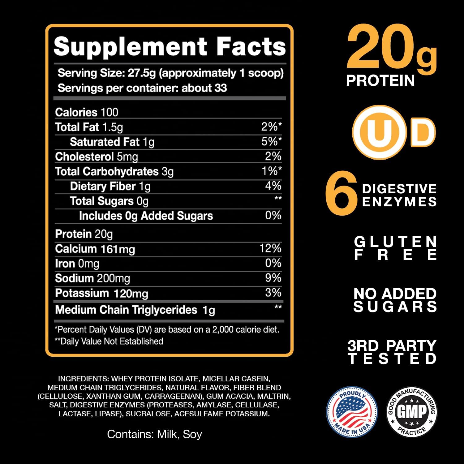 Devotion Nutrition Protein Powder Angel Food Cake – 20g Whey Isolate & Casein Protein Blend – No Added Sugar, Low Carb, Gluten-Free, Keto-Friendly, 1g MCT, Kosher – 2lb Pouch