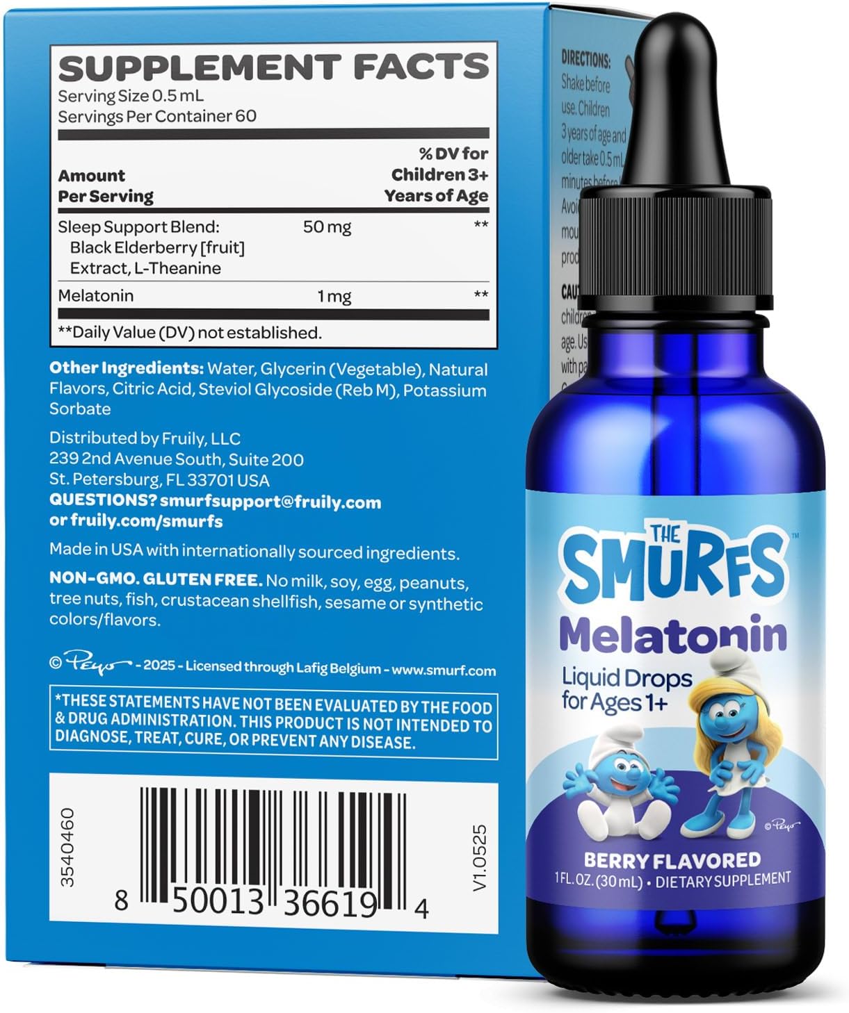 Smurfs Liquid Melatonin Drops for Kids | 1mg Melatonin Liquid for Kids with Calming Sleep Blend | Vegan Non-GMO & No Artificial Flavors or Colors | No Added Sugar | Berry Flavor | 60 Servings