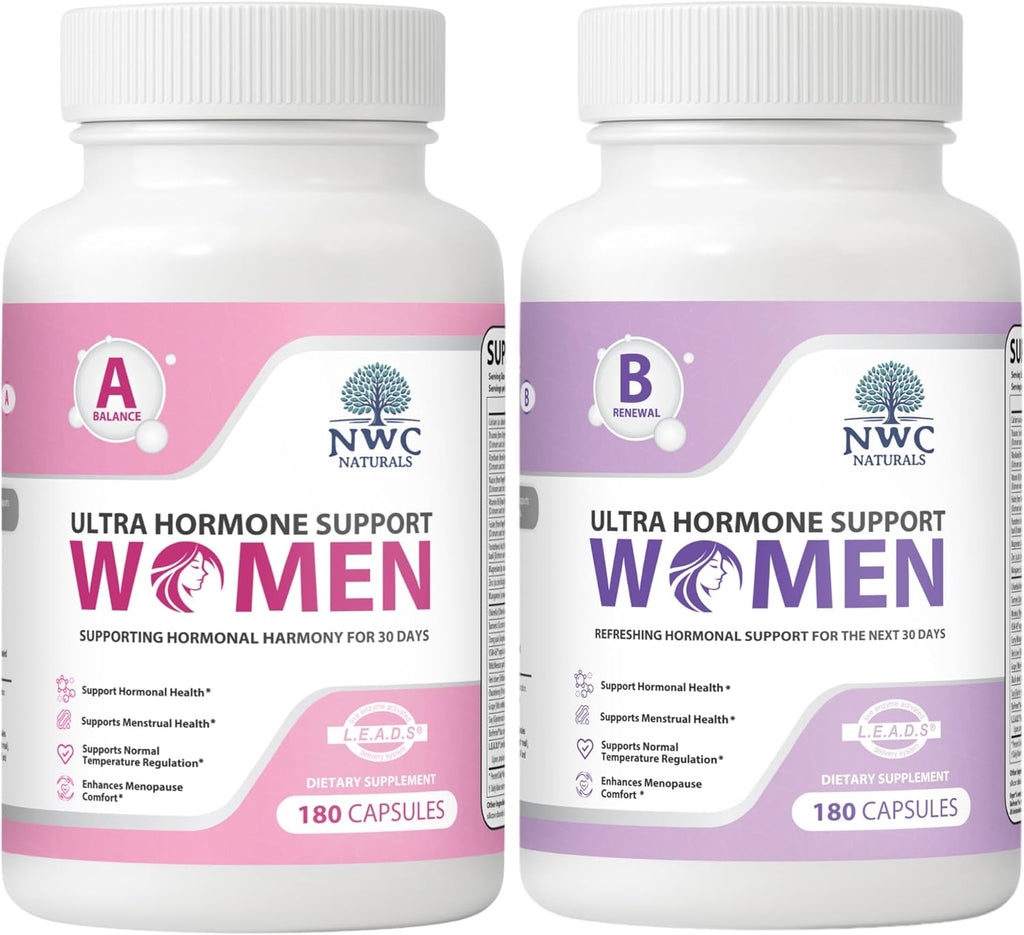 NWC Naturals Ultra-Hormone Support Combo, Hormone Harmony for Women & Rotating Hormone Balance for Women, 2-Pack (Formulas A + B, 360 Capsules) – Menopause & Cycle Support with B-Vitamins & Adaptogens