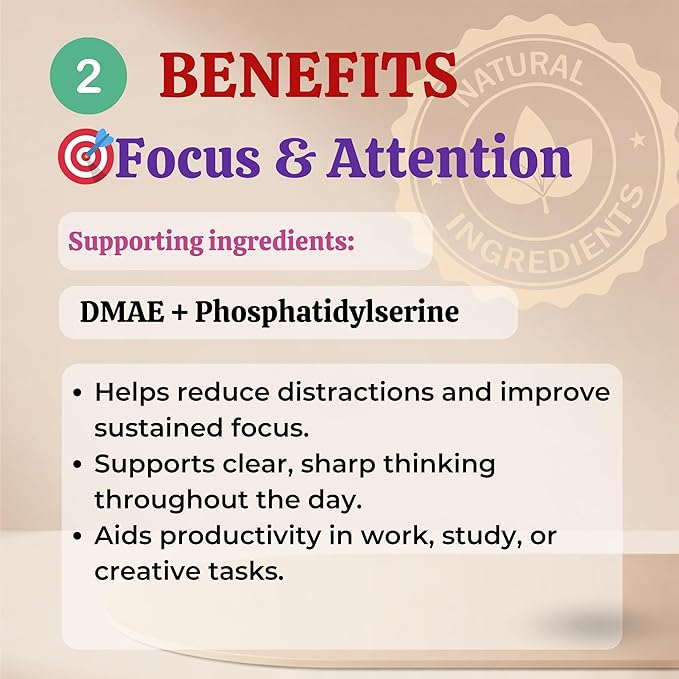Core Mind Cognitive Clarity – Balanced Focus & Memory Support with DMAE, GABA, DHA & Bacopa | Non-Stimulant Nootropic & Antioxidant Formula | 60 Capsules