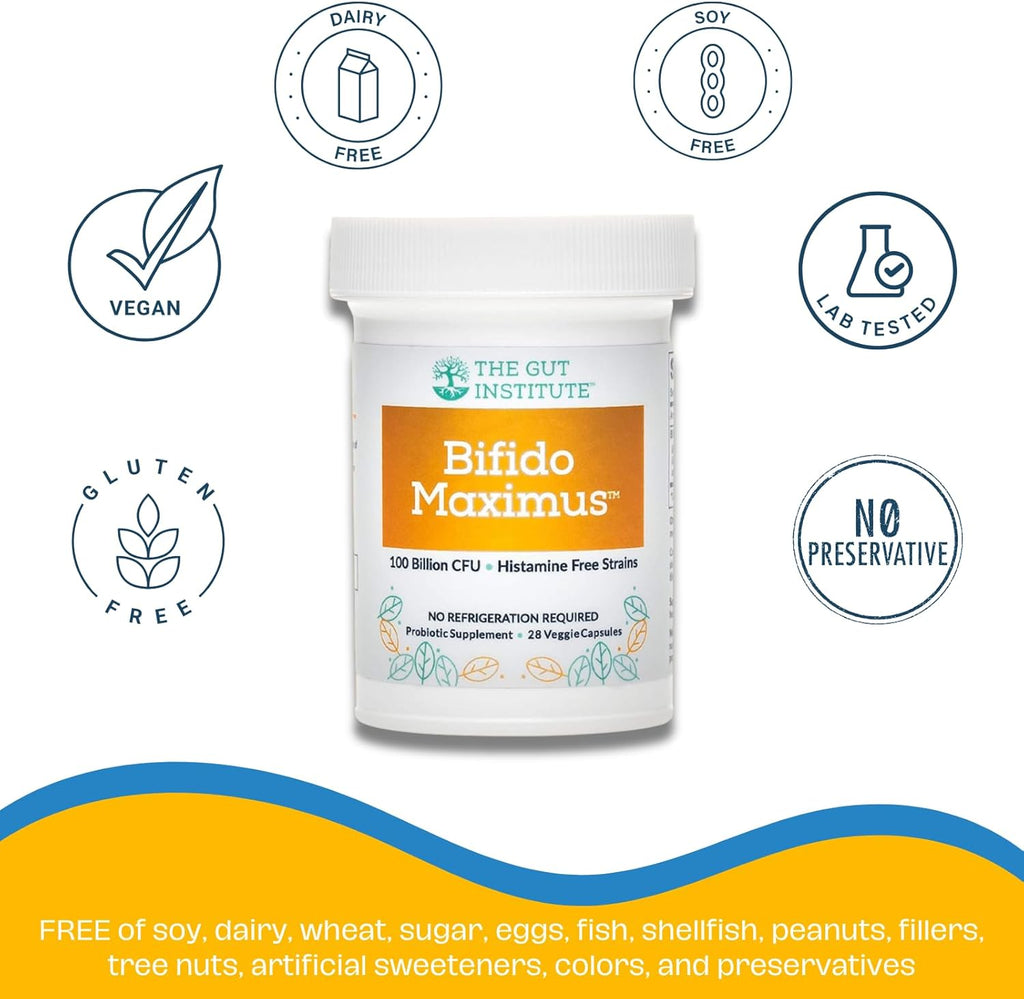 Bifido Maximus Ultra High Potency Probiotics for Women and Men - Bifidobacterium longum 100 Billion CFUs - 28 ct - 7 Strains - No Histamines - No Refrigeration Needed - Made in USA