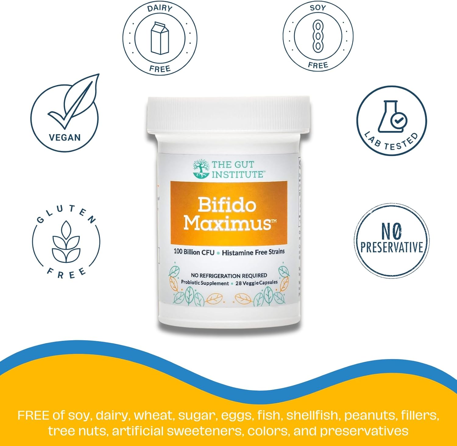 Bifido Maximus Ultra High Potency Probiotics for Women and Men - Bifidobacterium longum 100 Billion CFUs - 28 ct - 7 Strains - No Histamines - No Refrigeration Needed - Made in USA