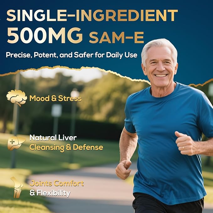 SAM e Supplement 500mg - Extra Strength SAM-e(S-Adenosylmethionine) for Mood, Liver & Join t | 25% More Potent Than 400mg SAM-e | Vegan | 60 Medical Blister Pack Capsules