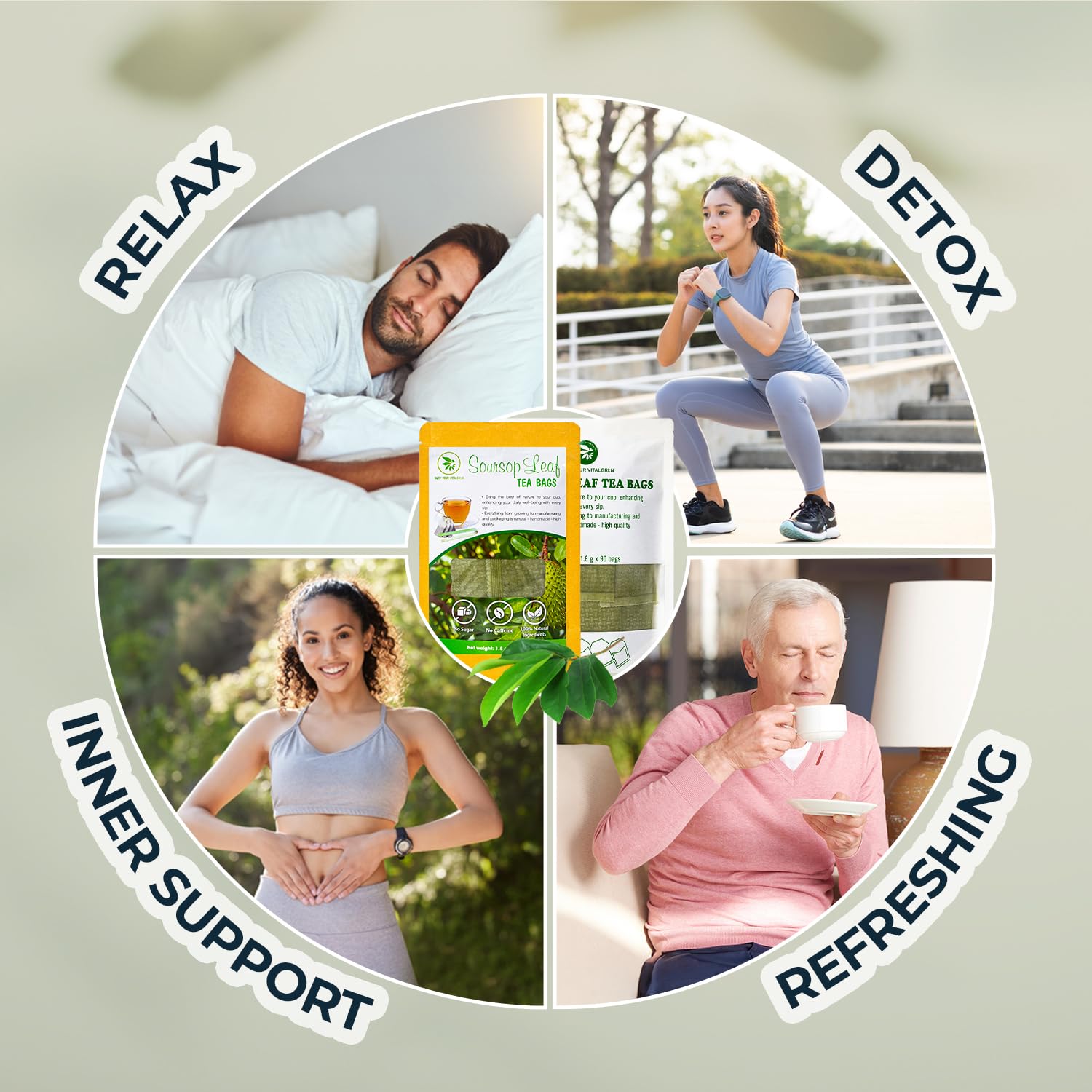 Soursop Graviola Leaf Tea Samplers - 15 Count, Bamboo Tong Included, No Sugar Added, No Caffeine, Re-Steep Morning Herbal Detox Tea for Relax & Refreshing, Hoja De Guanabana Mini Tea Bags
