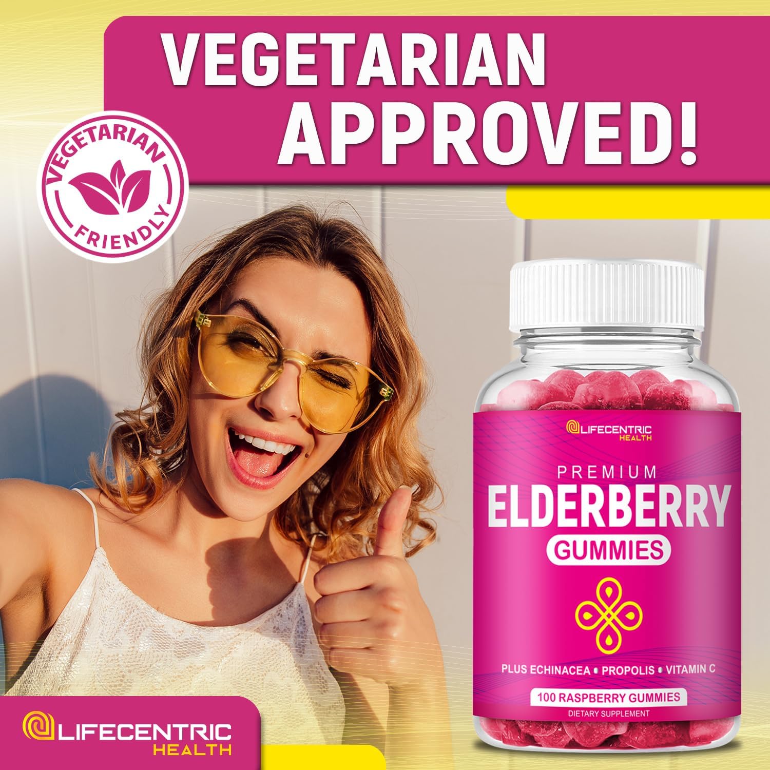 Elderberry Gummies for Kids & Adults Plus Vitamin C, Propolis & Echinacea Delicious Raspberry Gummy