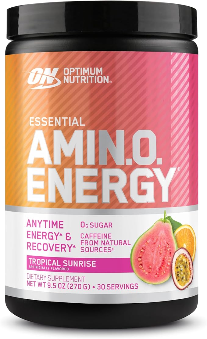 Optimum Nutrition Amino Energy Powder – Energy & Focus Pre Workout with Amino Acids, BCAA, Green Tea Caffeine & Coffee, Muscle Recovery Support – Tropical Sunrise, 30 Servings (Packaging May Vary)