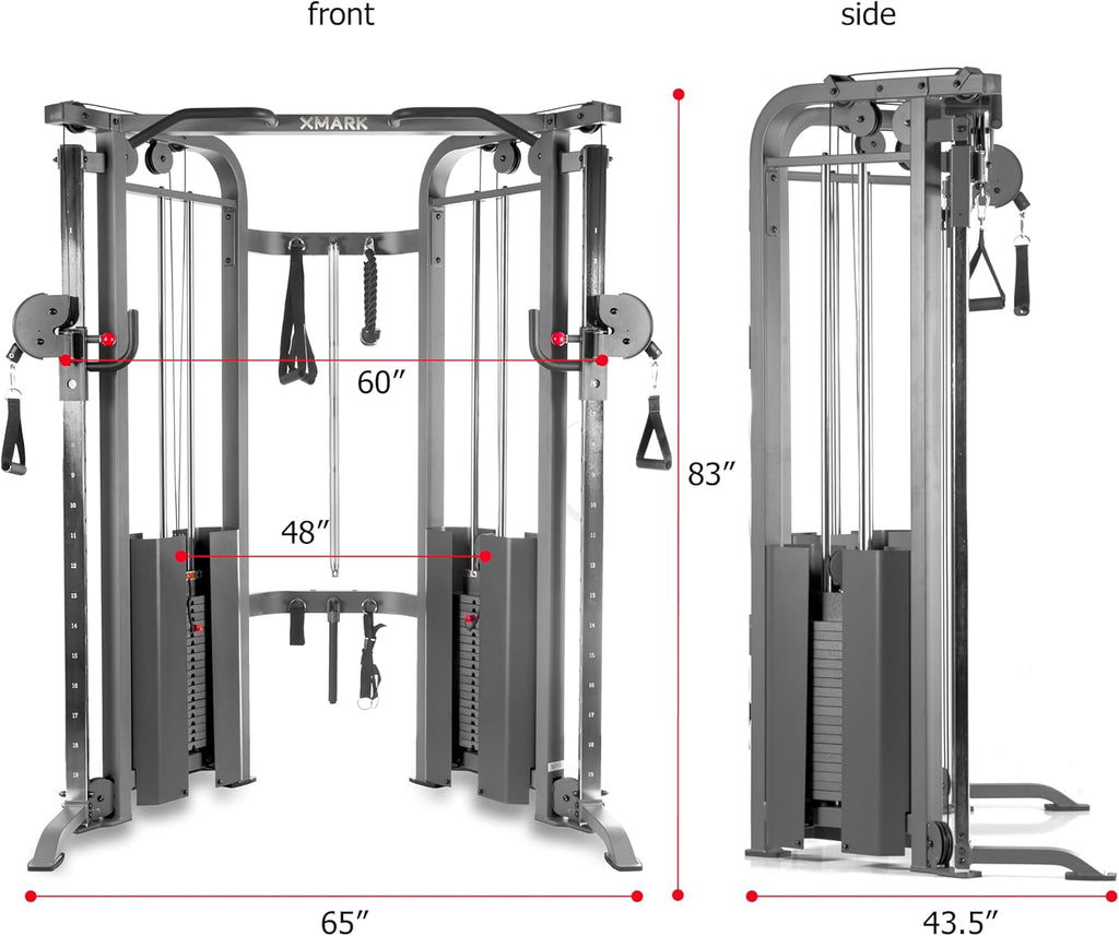 XMARK Functional Trainer with Dual Weight Stacks, All-in-One Cable Machine & Crossover for Full Body Strength Training at Home or Garage Gym