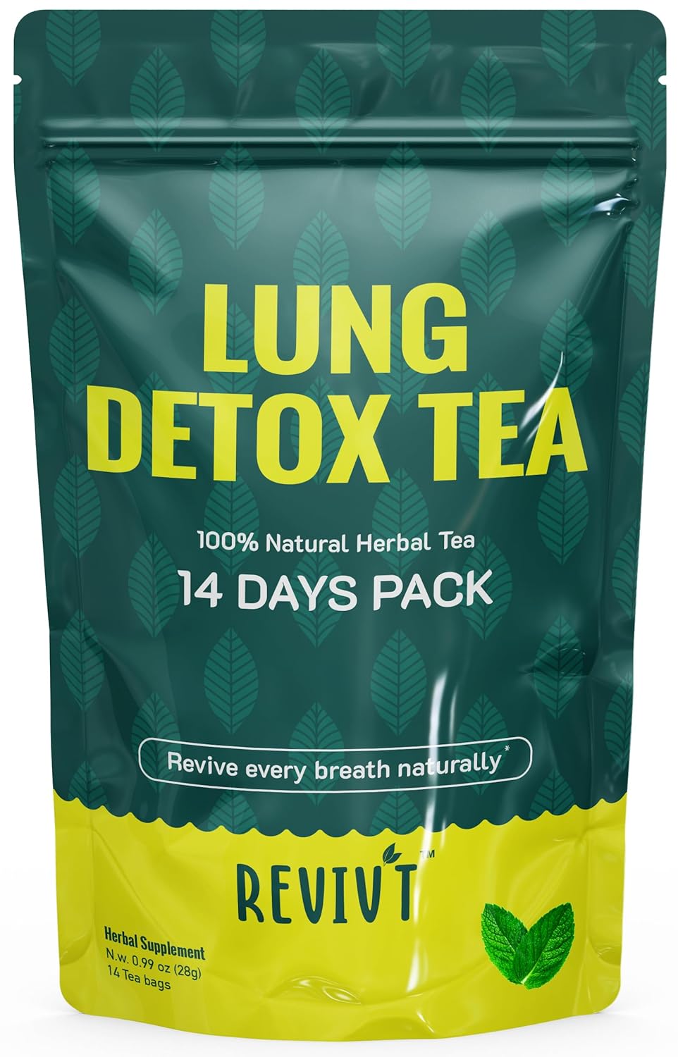 REVIVT Lung Detox Tea - Natural Lung Cleanse & Respiratory Support, Herbal Blends with Mullein Leaf, Eucalyptus, Thyme, Peppermint, Caffeine Free, 14 Day Supply
