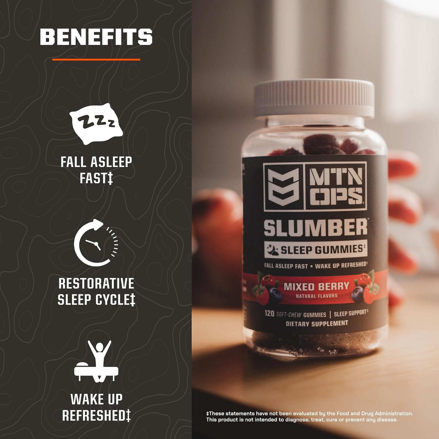 MTN OPS Slumber Sleep Gummies – 60 Servings, Tart Cherry 1000mg, Melatonin 2.5mg, Chamomile, Natural Flavors, Made in USA, Mixed Berry, Nighttime Sleep Aid