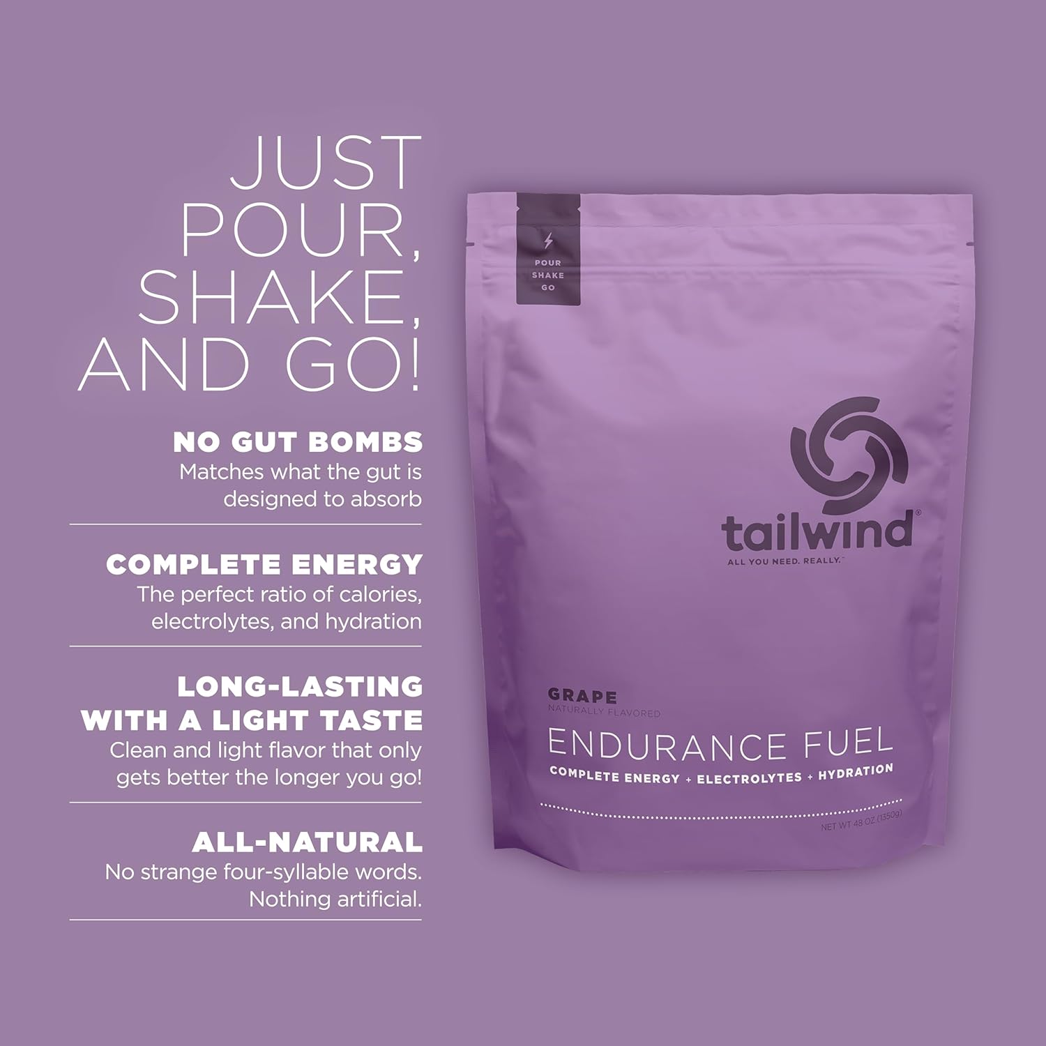 Tailwind Nutrition Endurance Fuel, Carbohydrate & Electrolyte Sports Drink Mix Powder, Gluten-Free, Vegan, Grape, 50 Servings