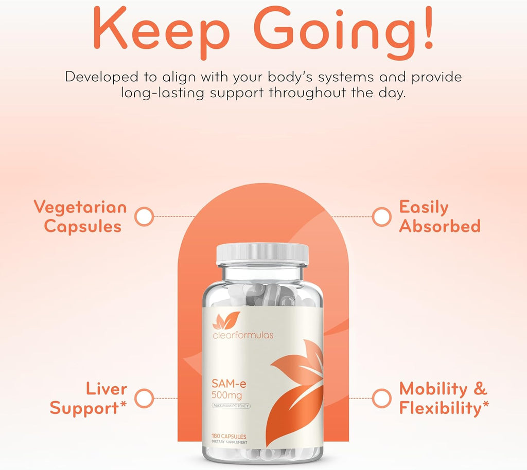 Bioactive SAM-e 500mg - High Strength SAM-e Supplement with Biologically Active S,S Form for Liver and Mood Support - Vegan Non-GMO Preservative Free - Made in The US (180 Servings)