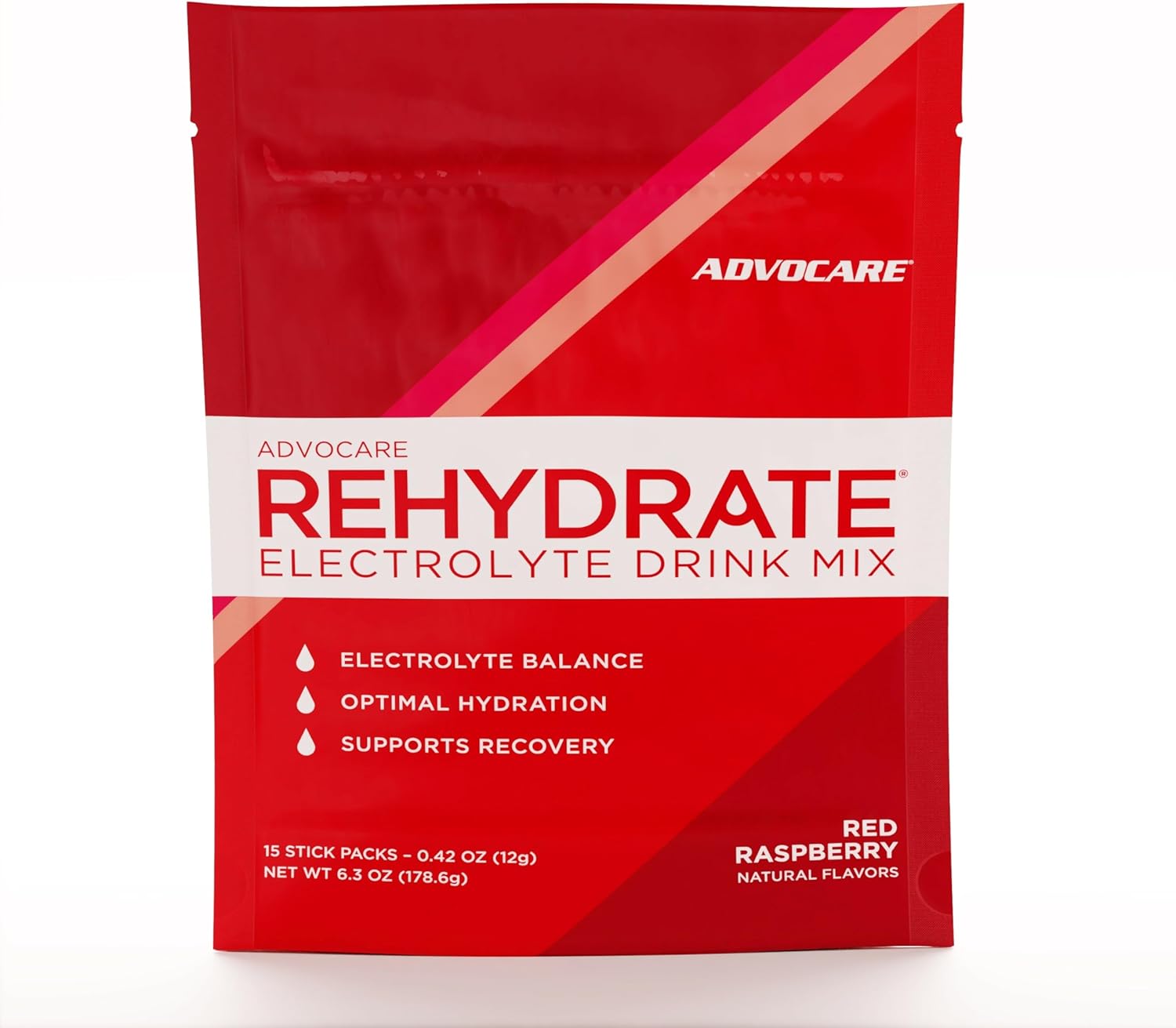 AdvoCare Rehydrate - Electrolyte Drink Mix - Includes Magnesium, Sodium, Potassium & Calcium - Antioxidant & Amino Acid Fortified - Hydration & Recovery - Red Raspberry, 15 Stick Packs (6.3 oz)