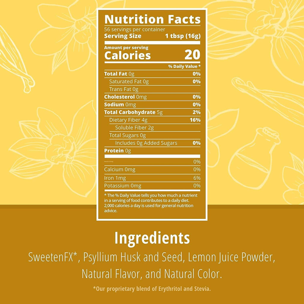 Sugar-Free Psyllium Husk Fiber Powder, Vanilla Flavored 32 oz