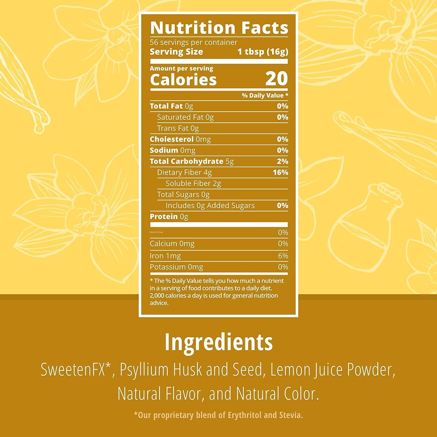 Sugar-Free Psyllium Husk Fiber Powder, Vanilla Flavored 32 oz