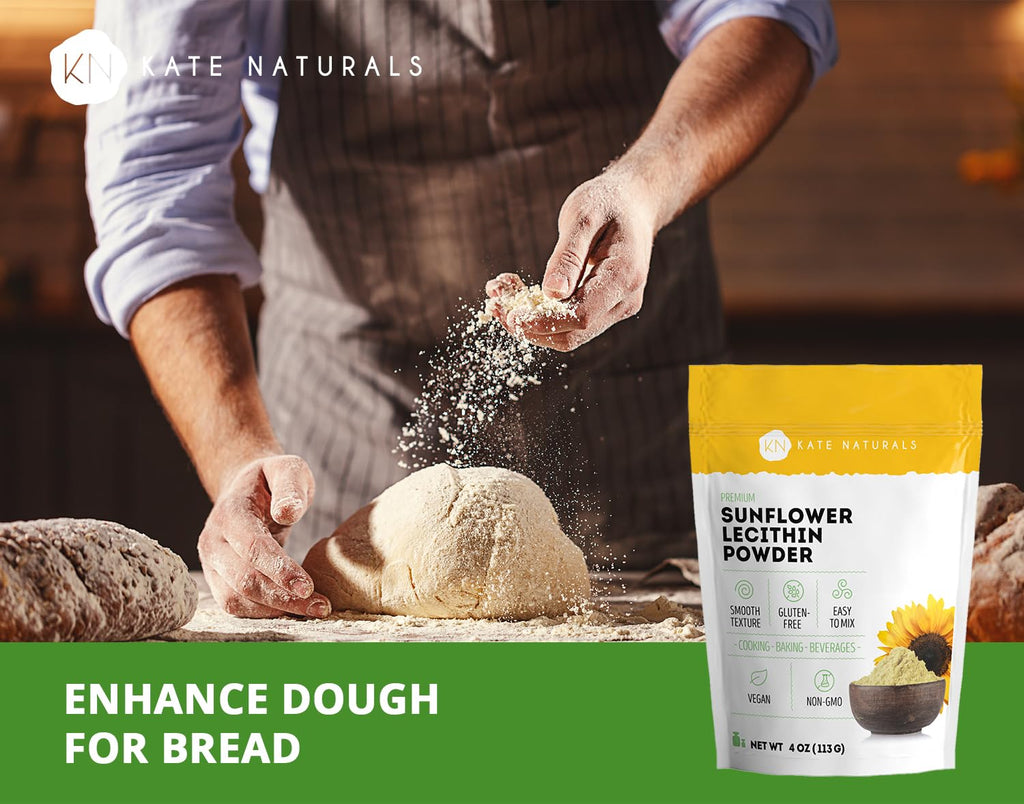 Kate Naturals Sunflower Lecithin Powder for Baking Bread, Gummies, Cooking. Lecithin Supplement for Clogged Milk Ducts. Substitute for Soy Lecithin Powder (4 oz, Non-GMO)