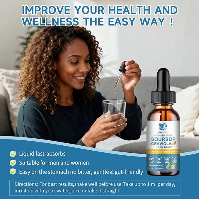 (2 Pack) Soursop Graviola Leaf Extract Liquid Drop Plus Pure Botanical Sea Moss for Cell Support & Regeneration, Immunity and Gut Health, Soursop Bitters Liquid丨Full Texture,Pineapple Flavor,1 Fl Oz