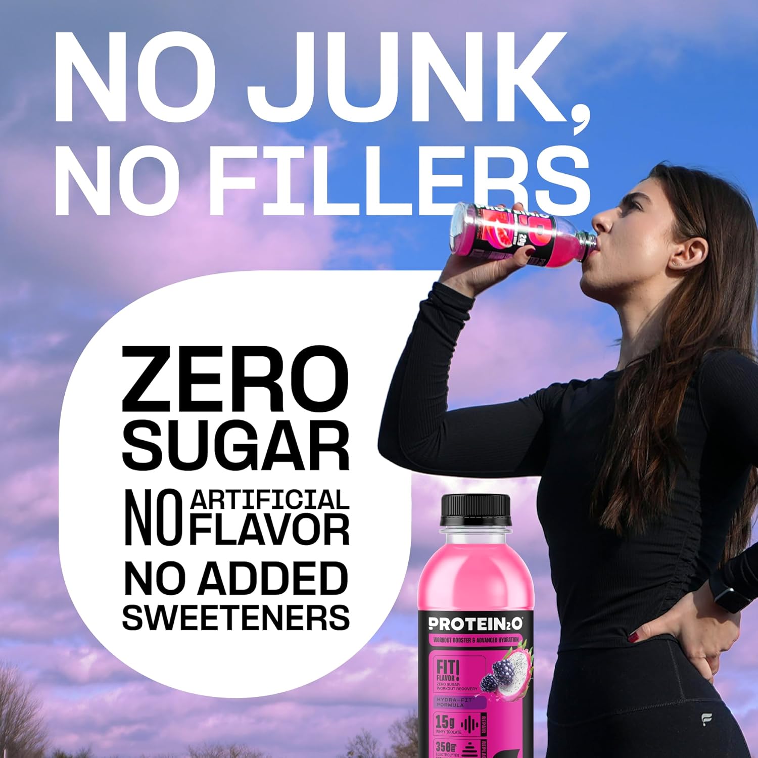 Protein2o Hydration Drink - 2-in-1 Liquid Clear Whey Protein Isolate and Electrolyte Drink - 15g Protein, Vitamins B5, B6 - Post-Workout Recovery - 16.9 Fl Oz - 12 Count Dragon fruit Blackberry
