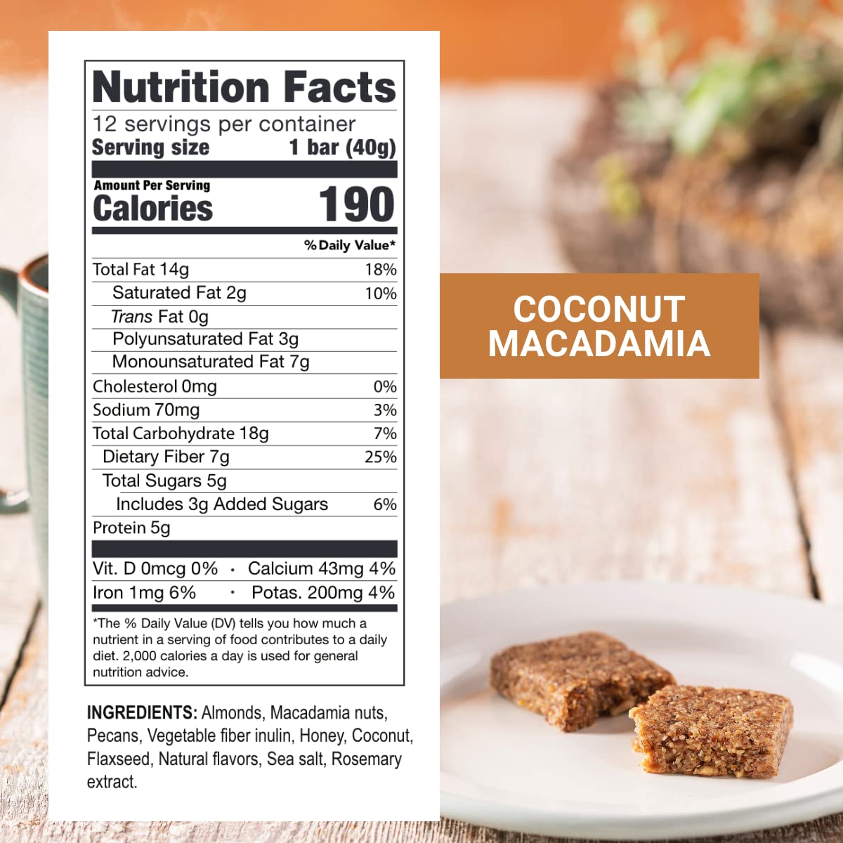 Prolon Fasting Bars | 5g Protein, 7g Fiber | Keto-Friendly, Gluten-Free, Dairy-Free, Plant-Based | Nutrition for Intermittent Fasting | Formulated to Not Break Your Fast | Coconut Macadamia Nut (12 Count)