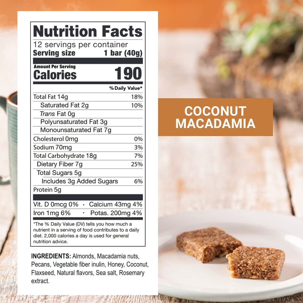 Prolon Fasting Bars | 5g Protein, 7g Fiber | Keto-Friendly, Gluten-Free, Dairy-Free, Plant-Based | Nutrition for Intermittent Fasting | Formulated to Not Break Your Fast | Coconut Macadamia Nut (24 Count)