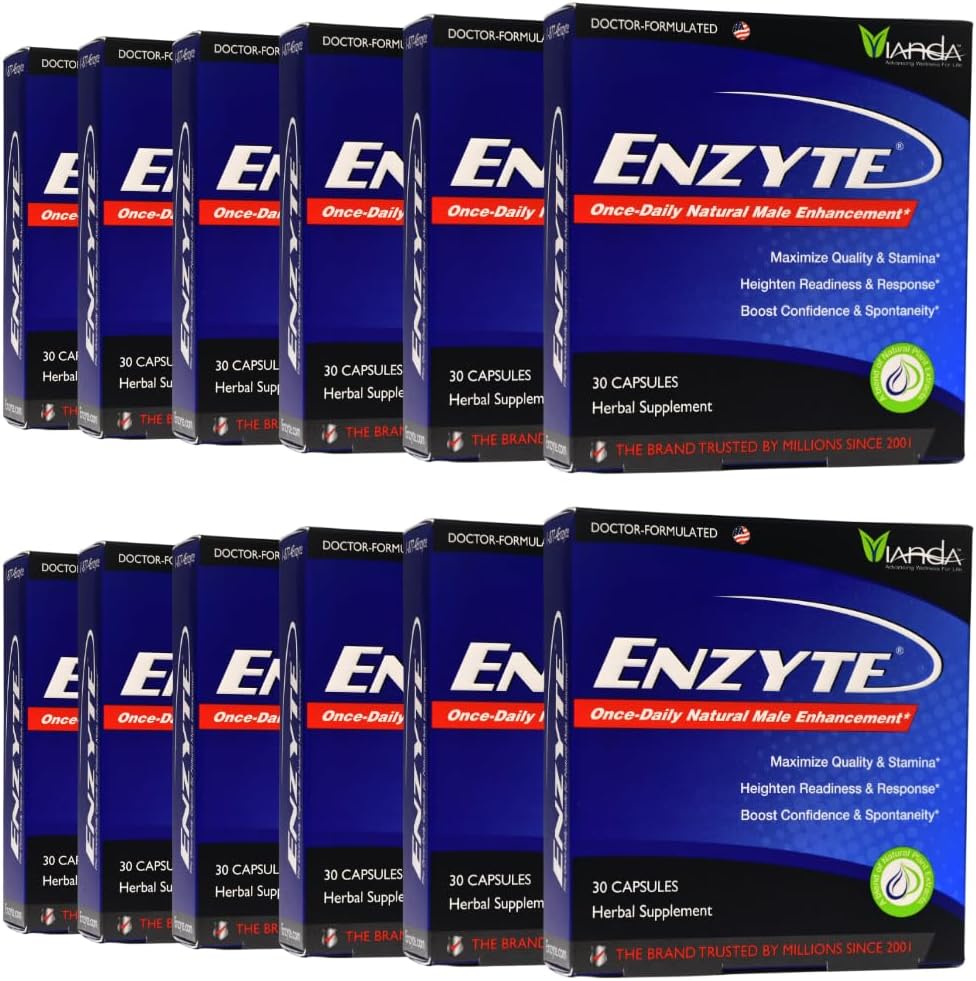 Enzyte® Natural Male Enhancement Bundle for Quality and Stamina with Asian Ginseng, Ginkgo Biloba, Grape Seed Extract, Horny Goat Weed - 12 Pack Bundle