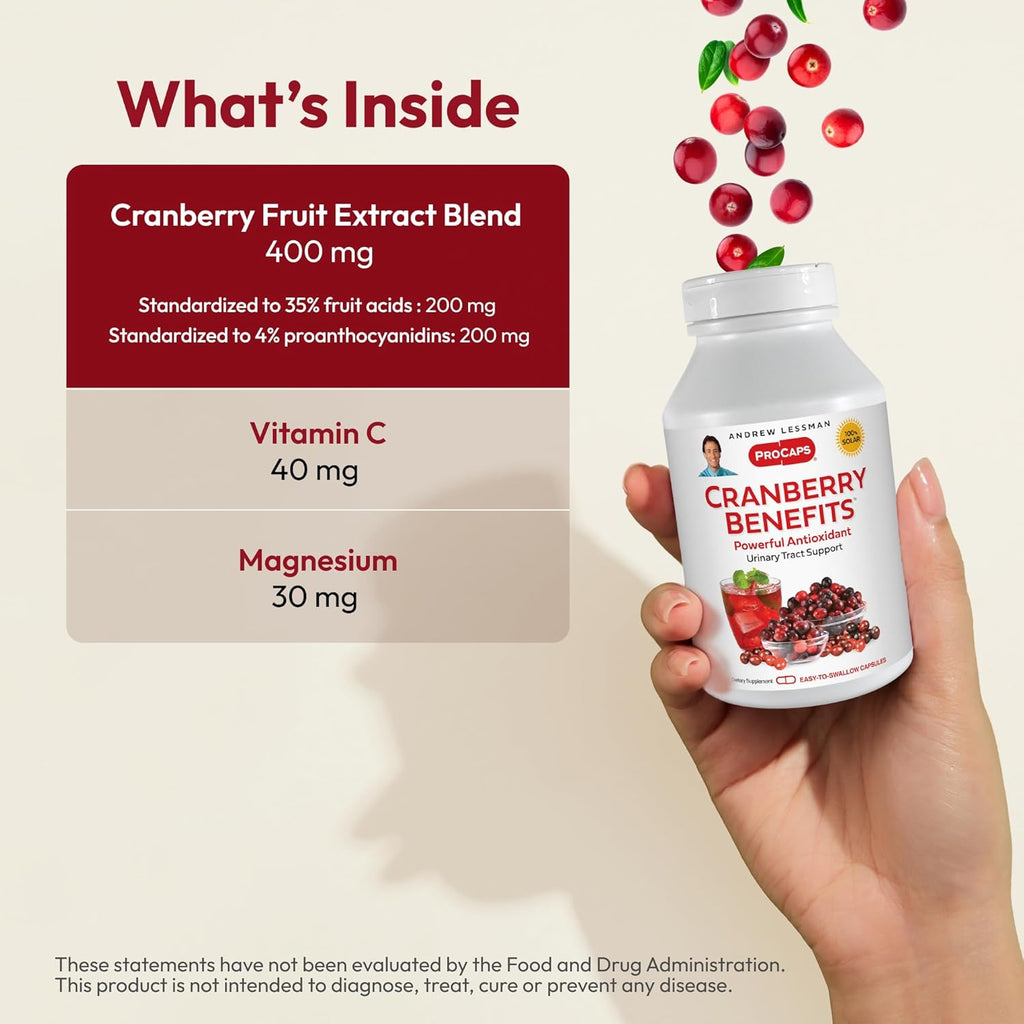 ANDREW LESSMAN Cranberry Benefits - 30 Capsules - Supports Bladder, Kidney and Urinary Tract Health. High Potency Standardized Extracts of Cranberry Fruit, Small Easy to Swallow Capsules