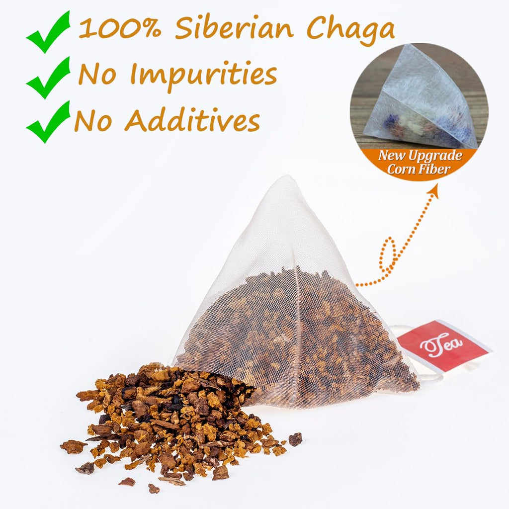 Premium 60 Chaga Tea Bags,100% Pure Siberian Wild Harvest Chaga Mushroom,No Additives,Caffeine Free.