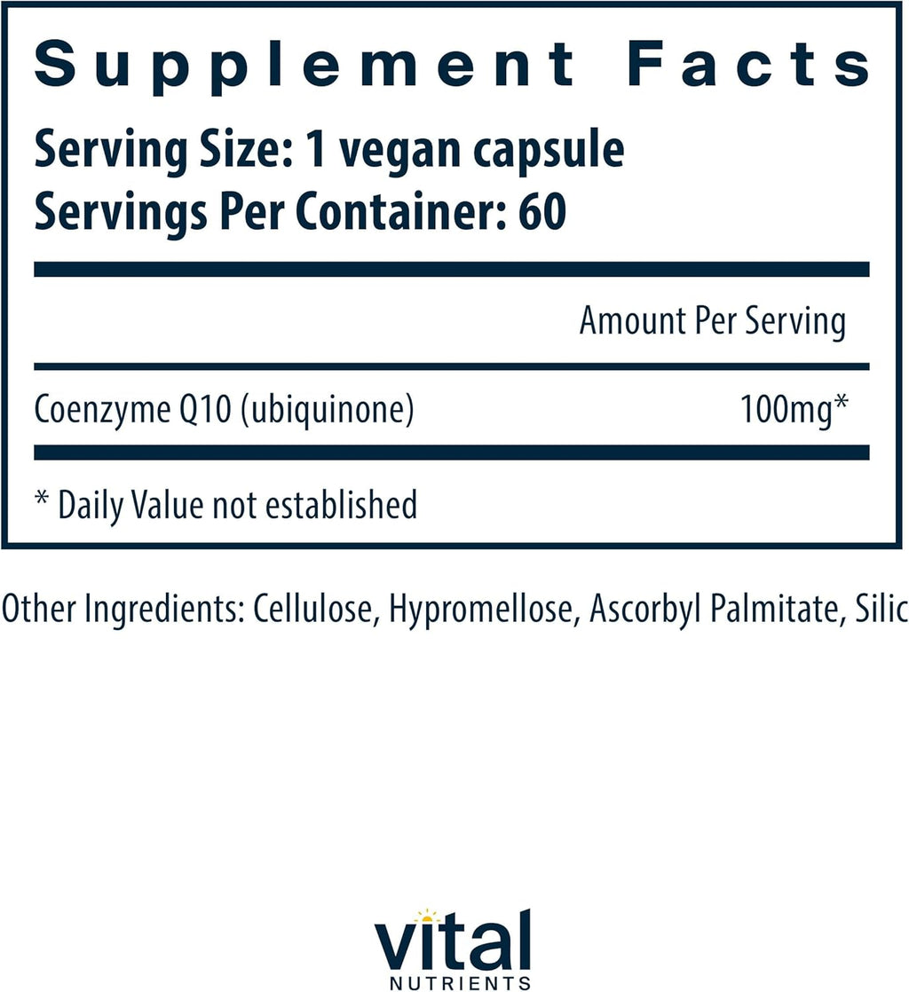 Vital Nutrients CoQ10 100mg | Vegan Supplement | CoEnzyme Q10 from Ubiquinone | Potent Antioxidant to Support Heart Health and Energy Levels* | Gluten, Dairy and Soy Free | Non-GMO | 60 Capsules
