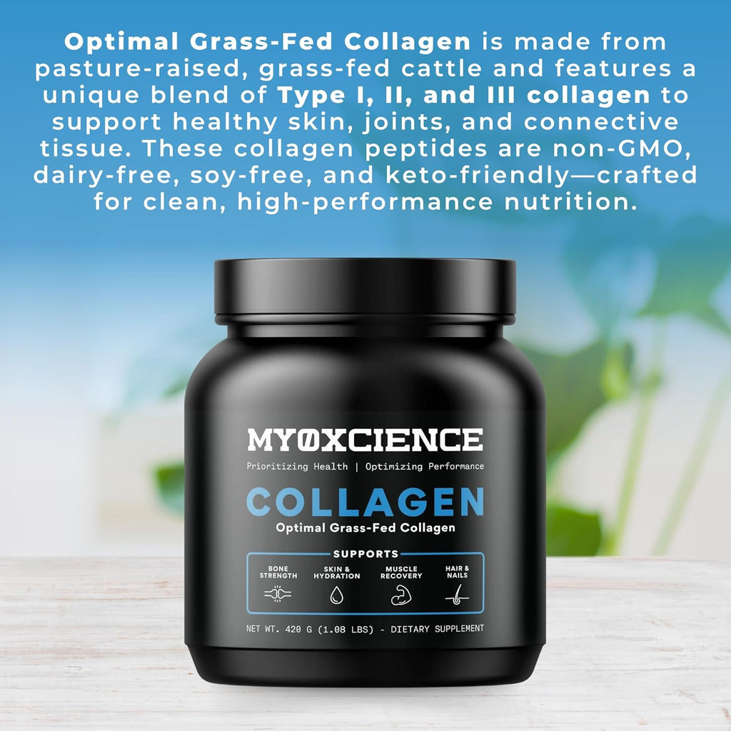 MYOXCIENCE Optimal Grass-Fed Collagen Powder | Bovine Collagen Peptides | Supports Collagen Production, Joint Health, Skin Elasticity, and More (30 Servings)