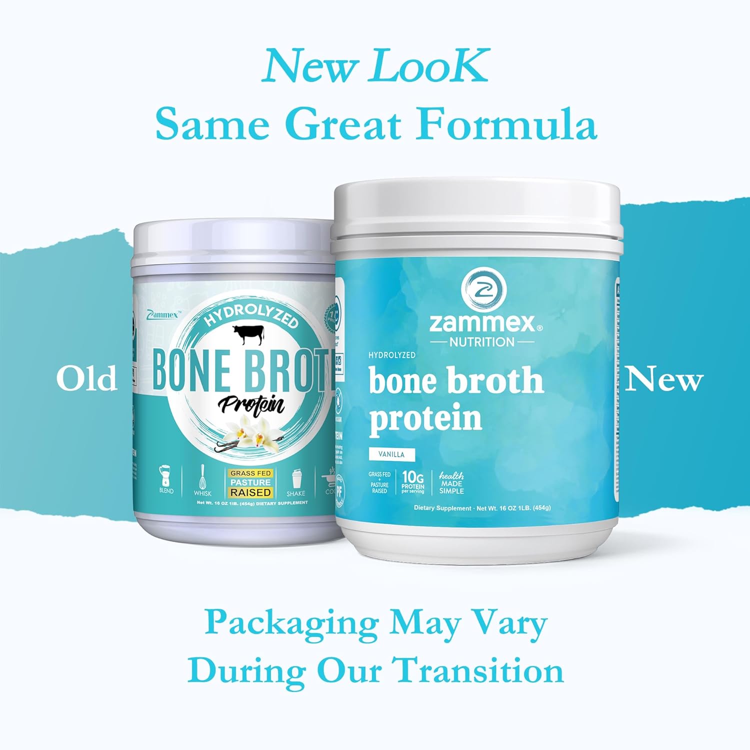 Zammex Bone Broth Protein Powder, Pure Grass Fed Beef, Vanilla Protein Powder,Hydrolyzed Collagen Supplement for Healthy Skin,Nails,Hair,Joints, Non-GMO,Gluten Free, Great in Shakes
