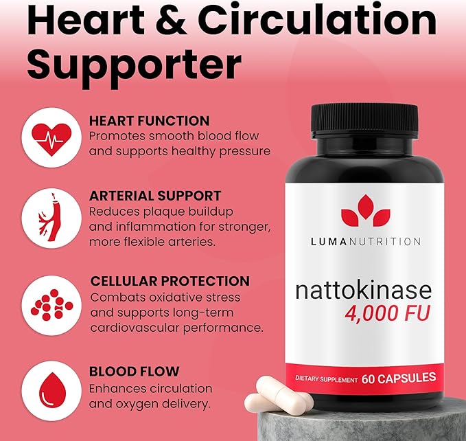 Luma Nutrition Nattokinase Supplement - Natto 4000 FU Per Serving, Premium Heart Health Support - Vegan & Gluten Free - 60 Capsules - Made in USA