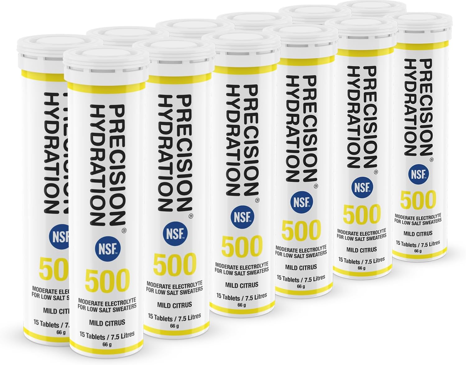 Precision Hydration Electrolyte Tablets - Multi Strength Effervescent Hydration Tablets - Combats Cramp - Low Calorie, Gluten Free, Vegan/Vegetarian Friendly (12 Tubes, 500mg/L - Yellow Tube)