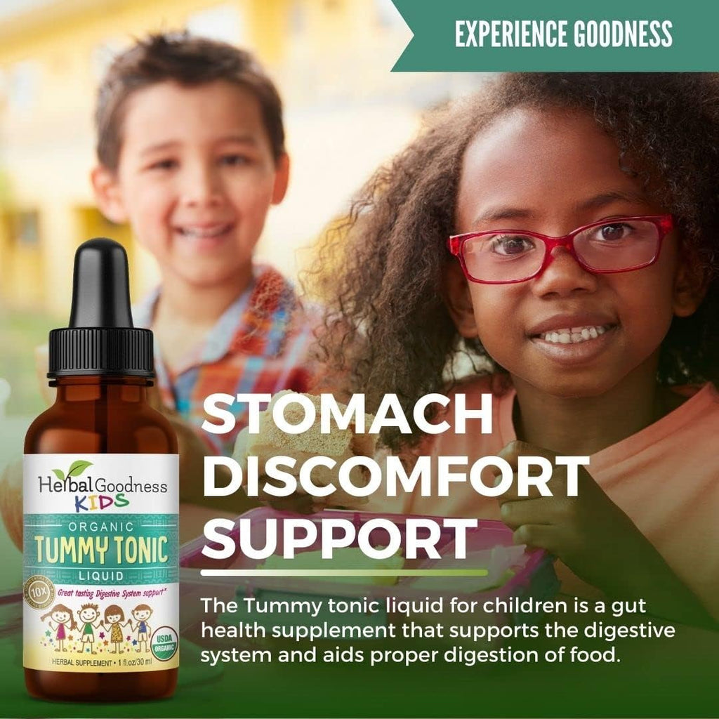 Kids Tummy Tonic Liquid Extract -100% Organic - Digestion Support Supplement for Children -Intestinal Health -Gut Health Supplement- Gluten Free -Vegan -1oz - Herbal Goodness (Pack of 12)