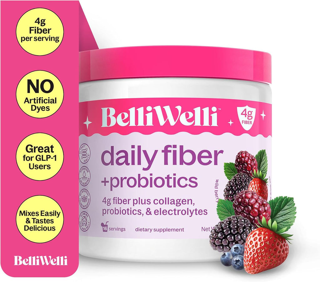 Fiber Supplement for Women & Men – Premium Daily Fiber Powder from Organic Acacia with Added Collagen, Electrolytes & Probiotics – No Bloat, Constipation & Gut Health Support (Wild Berry)