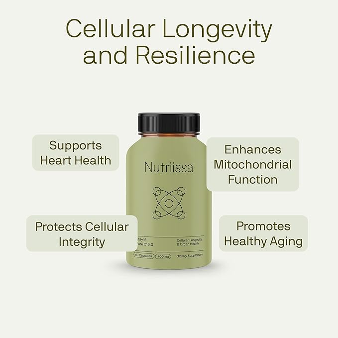 Nutriissa Fortify15 - Pure C15:0 Supplement - Cellular Longevity & Organ Health - 200mg - EPEB Certified for Purity & Potency - 60 Vegan Capsules